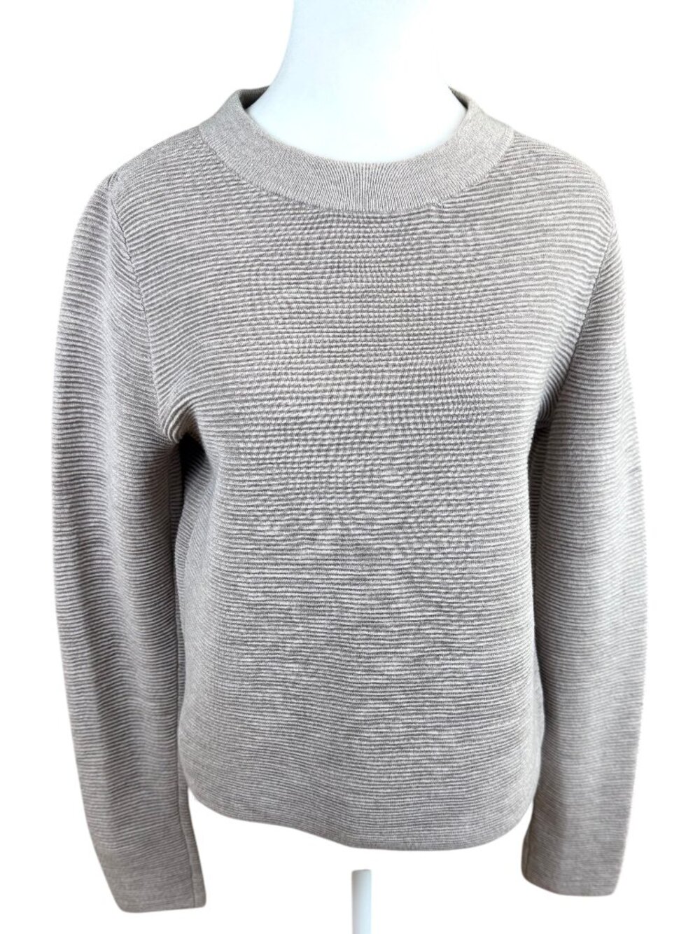 Club Monaco Sweater Merino Wool Blend Ribbed Taupe Gray Minimalist (M)